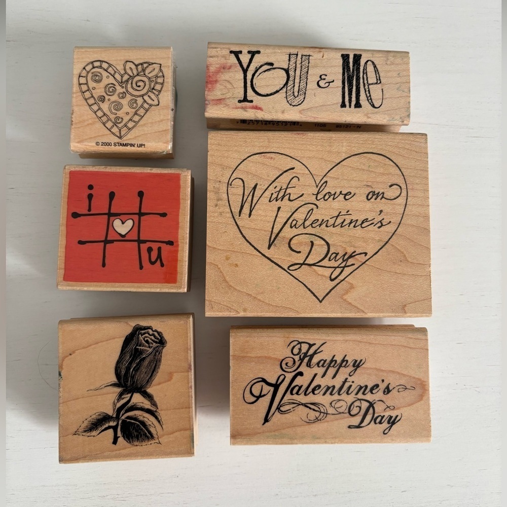 Valentine's Day Wood Stamp Lot- Mixed Brands Heart Love Rose